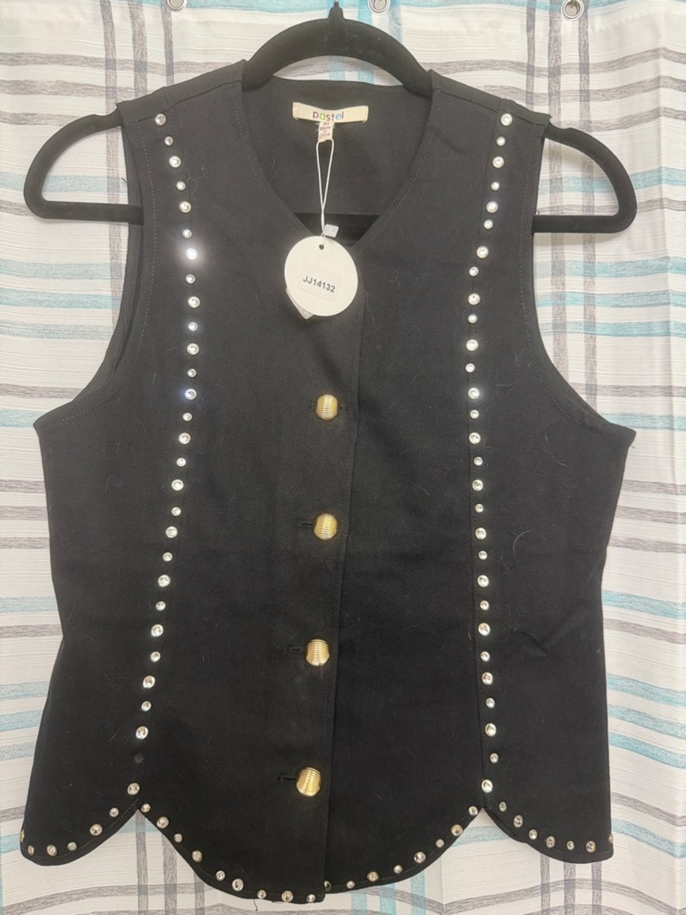 Pastels Black Studded Button-Front Vest